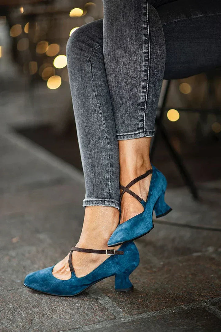 Cross Strap Pumps — back view