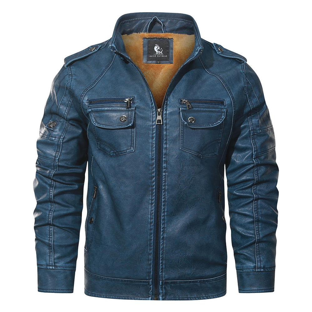 Fleece Biker Jacket Royal Blue Mens Side View | The Ashwell