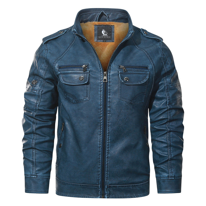 Fleece Biker Jacket Royal Blue Mens Side View | The Ashwell