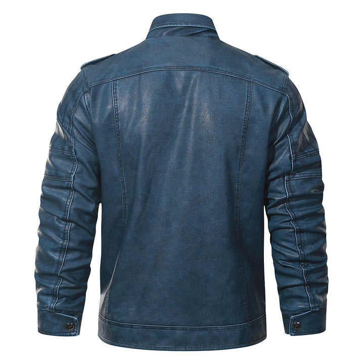 Fleece Biker Jacket Royal Blue Mens Back View | The Ashwell