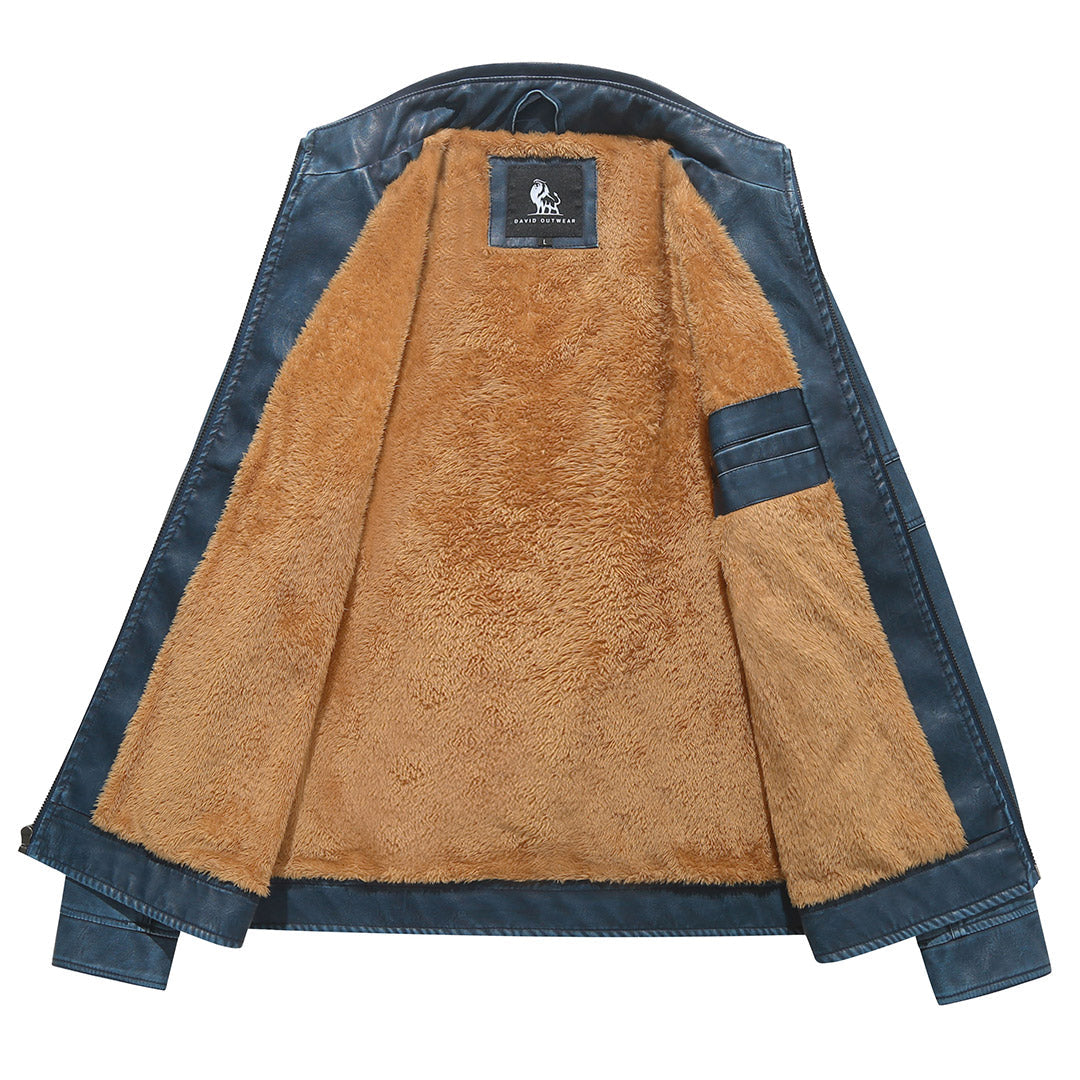 Fleece Biker Jacket Royal Blue Mens Detail Close Up | The Ashwell
