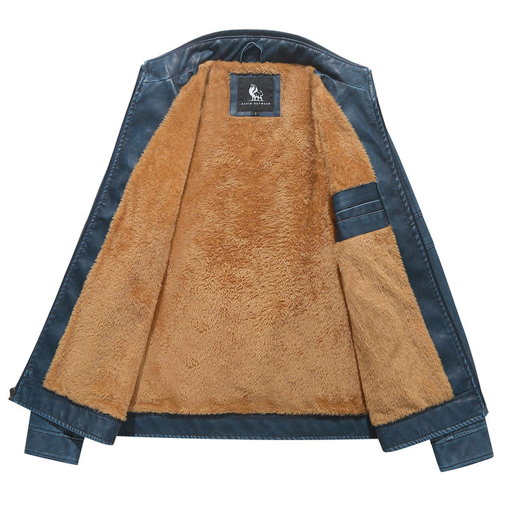 Fleece Biker Jacket Royal Blue Mens Detail Close Up | The Ashwell