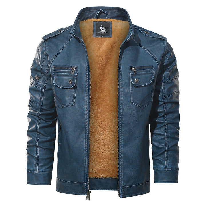 Fleece Biker Jacket Royal Blue Mens Front View | The Ashwell