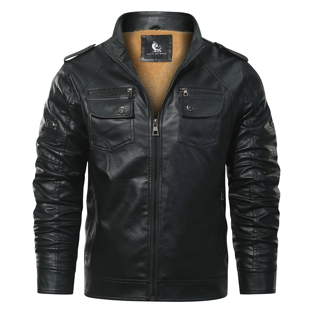 Fleece Biker Jacket Black Mens Side View | The Ashwell