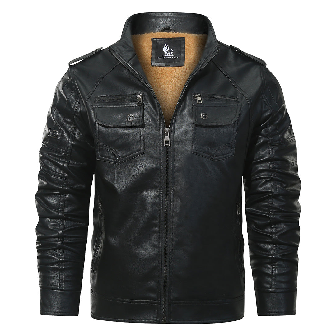 Fleece Biker Jacket Black Mens Side View | The Ashwell