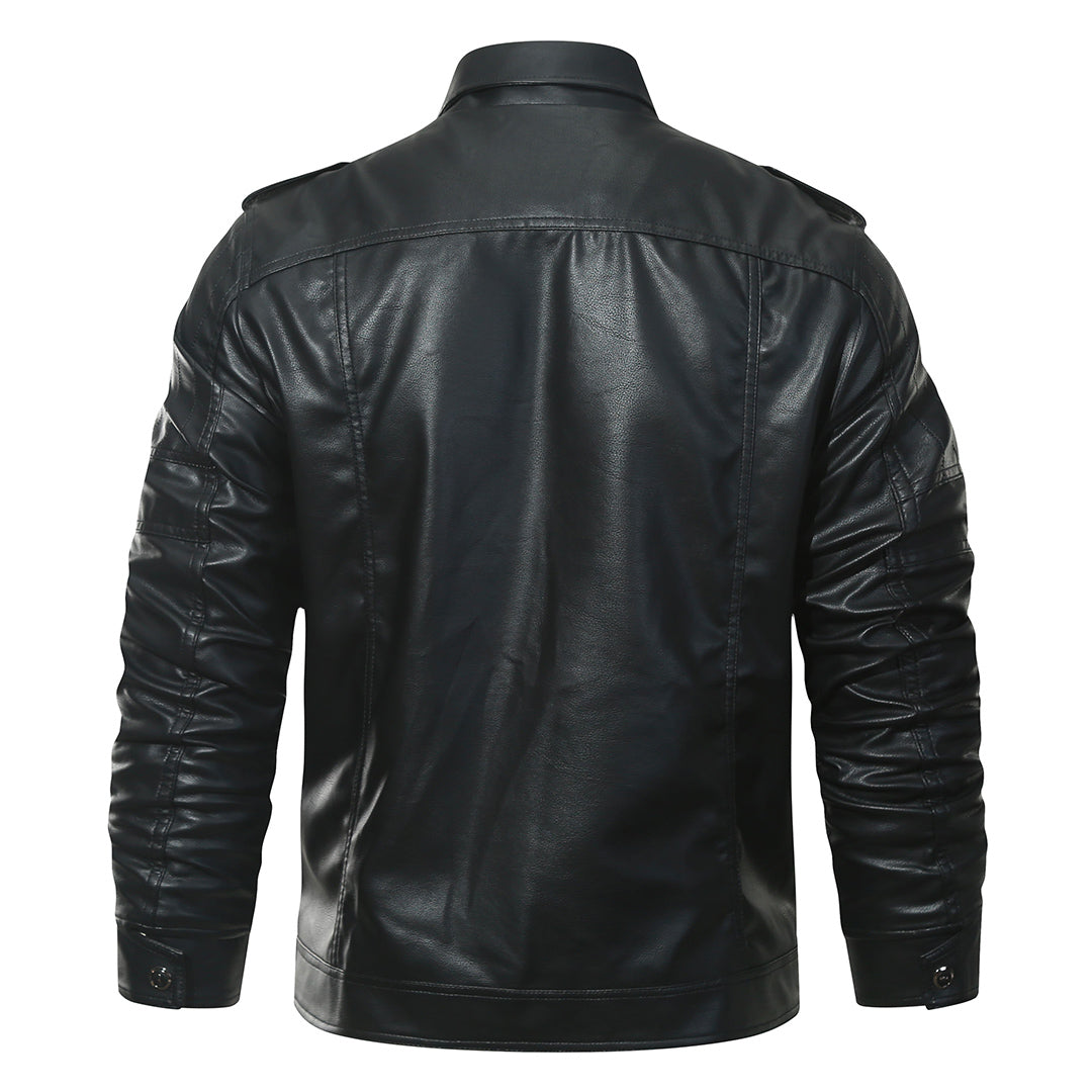 Fleece Biker Jacket Black Mens Back View | The Ashwell