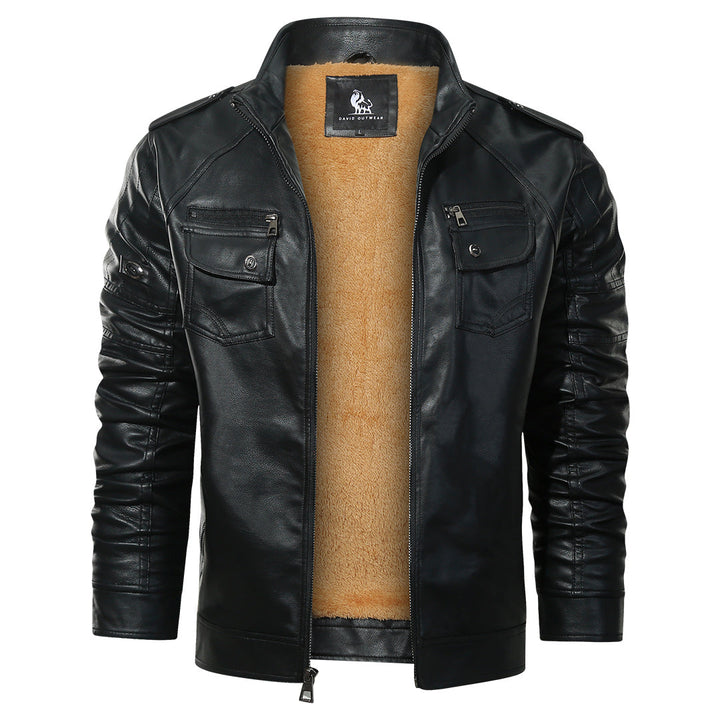 Fleece Biker Jacket Black Mens Front View | The Ashwell