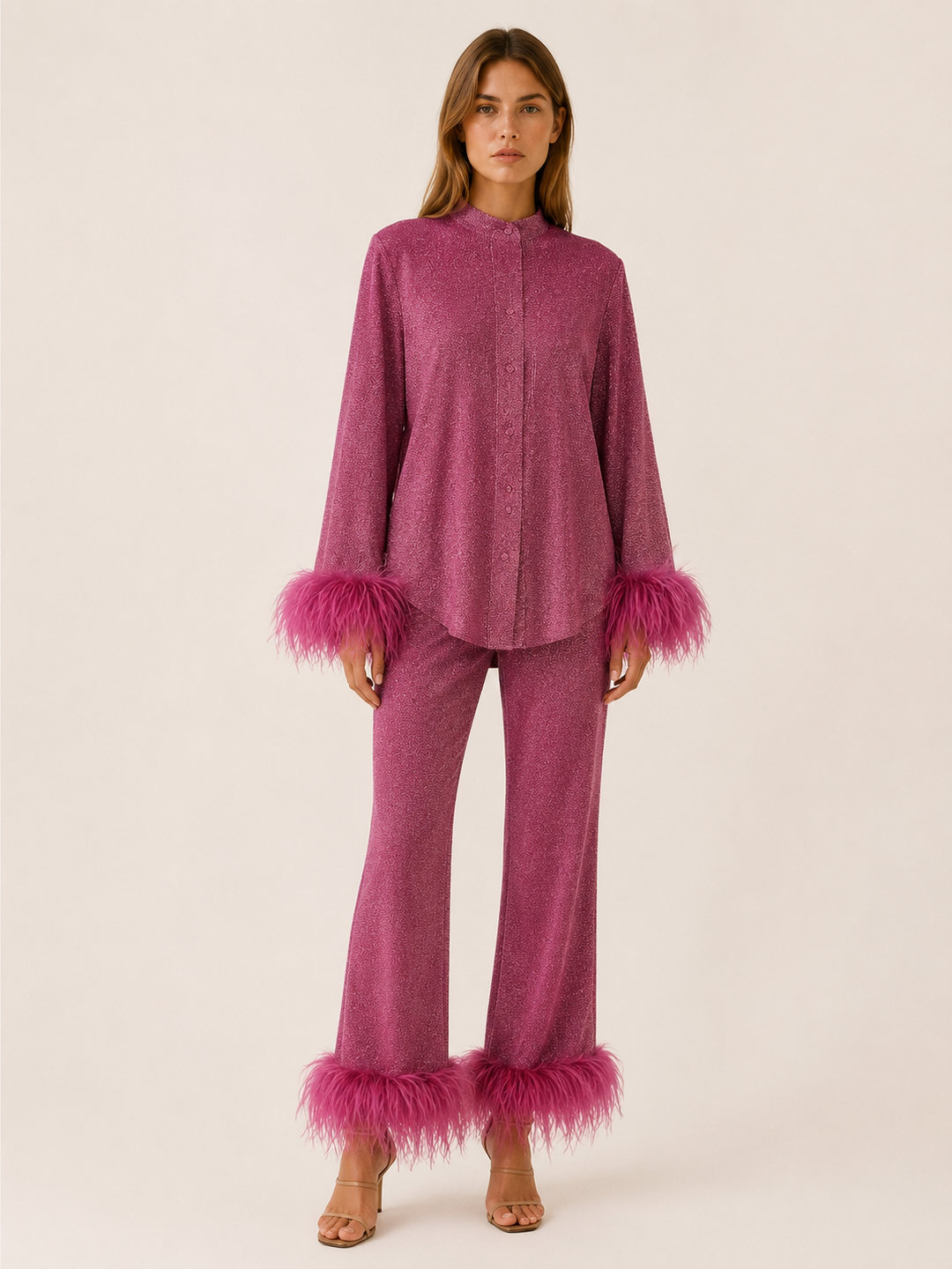 Ginevra | Glitter Co-Ord Set with Feather Trim