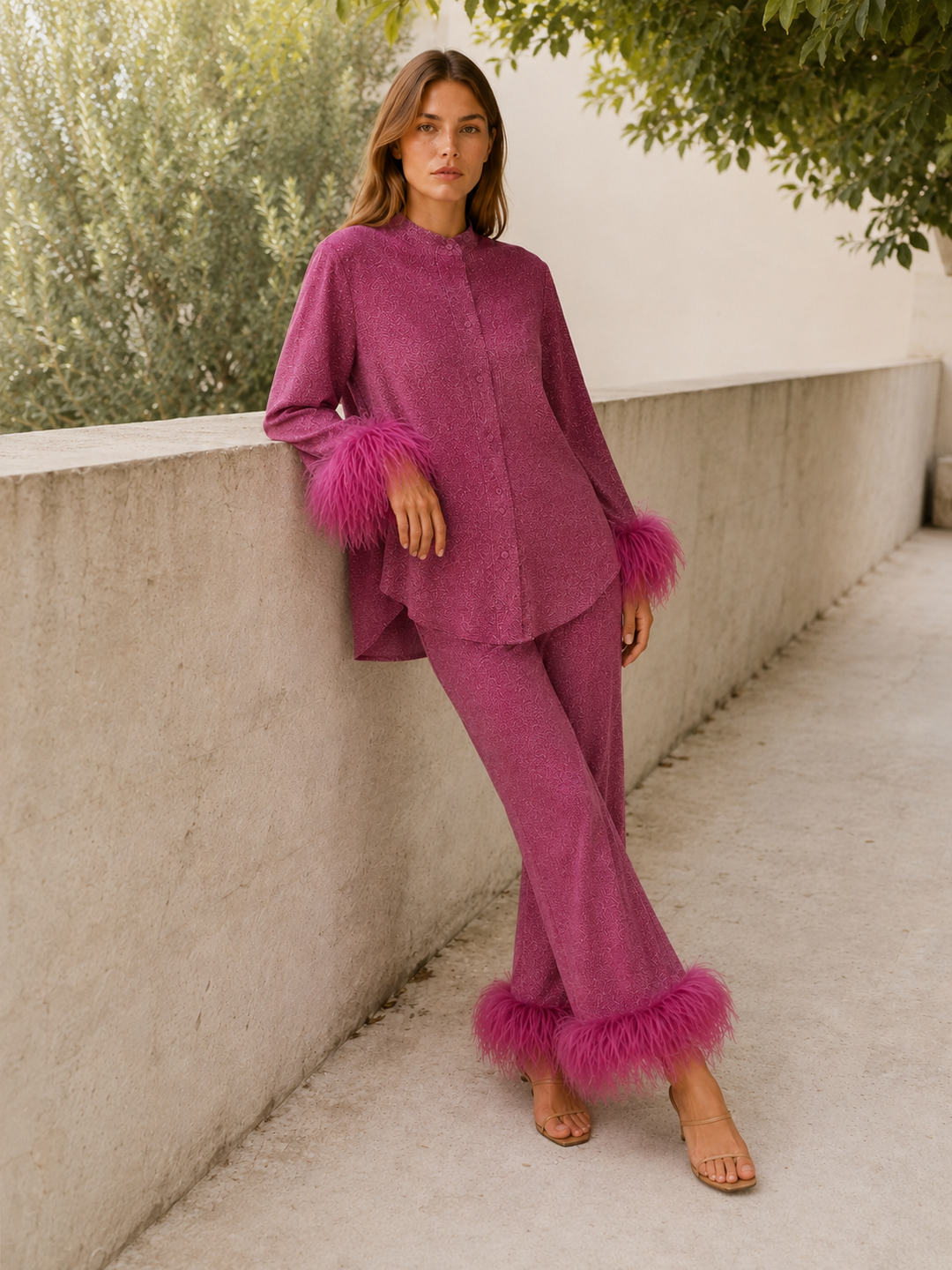 Ginevra | Glitter Co-Ord Set with Feather Trim
