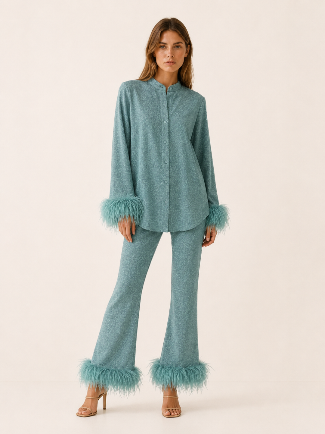 Ginevra | Glitter Co-Ord Set with Feather Trim