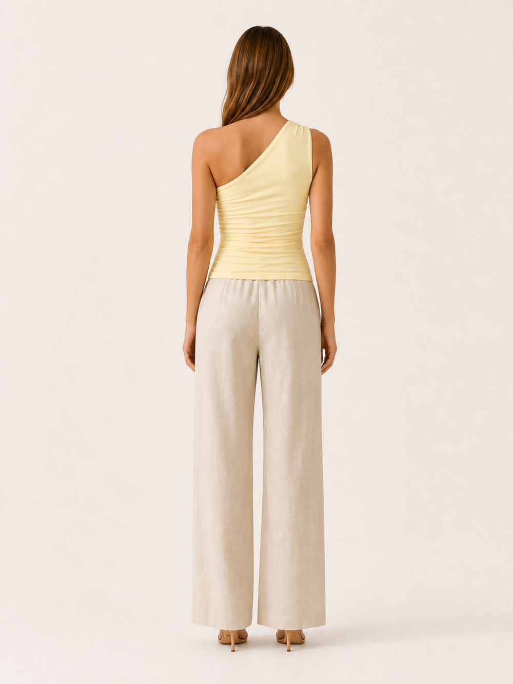 Brown One Shoulder Top with Ruched Fit – side view