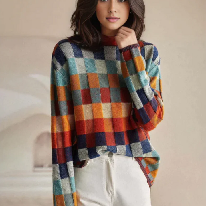 Olivia Soft Patchwork Turtleneck — front view