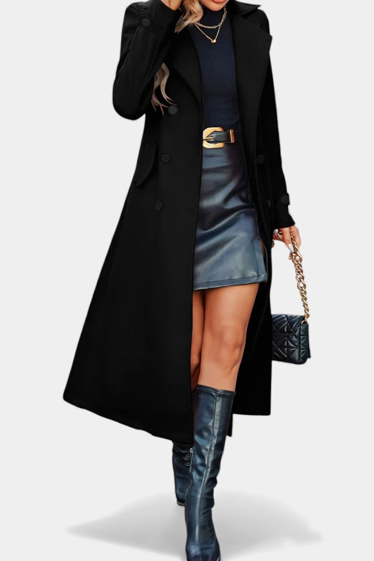 Naissa double-breasted coat in black front view