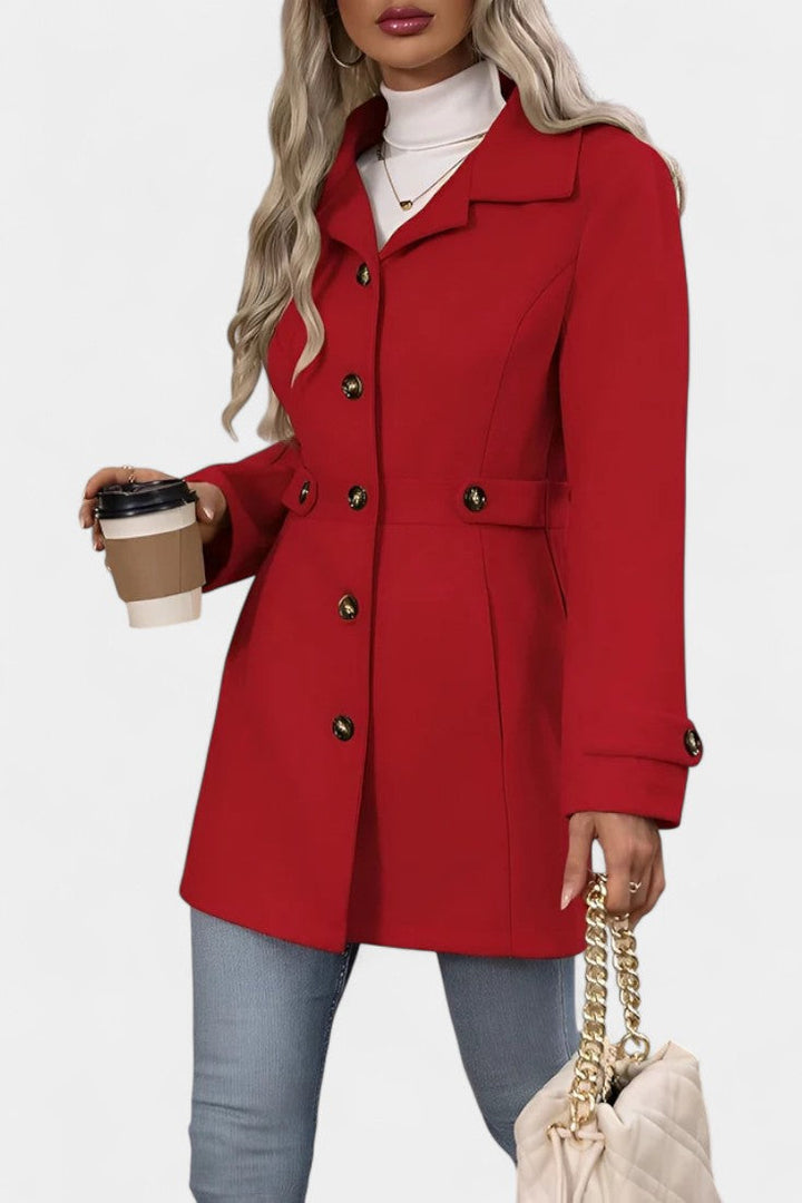 Cléophée mid coat worn open front view model