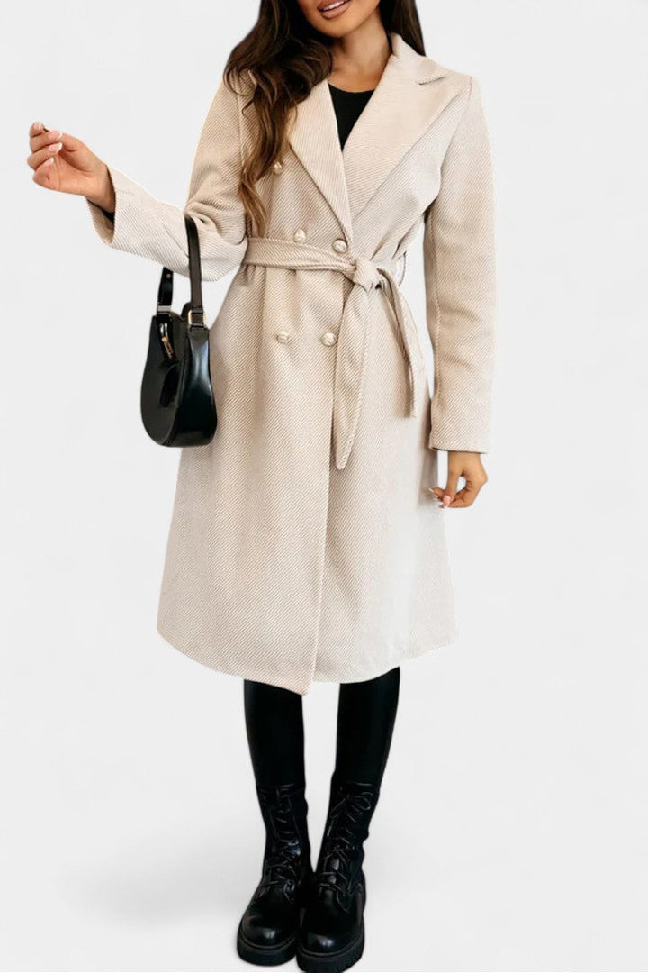 Miguelle tie belt coat waist knot detail