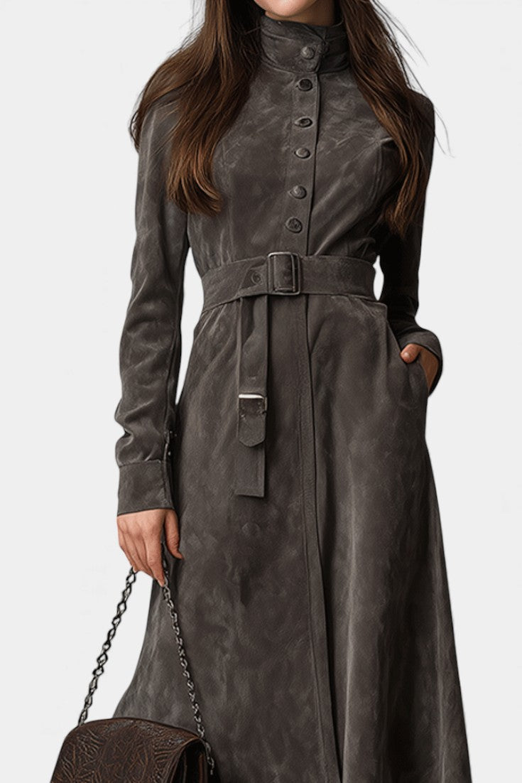 Ambria structured slim coat side profile model full length