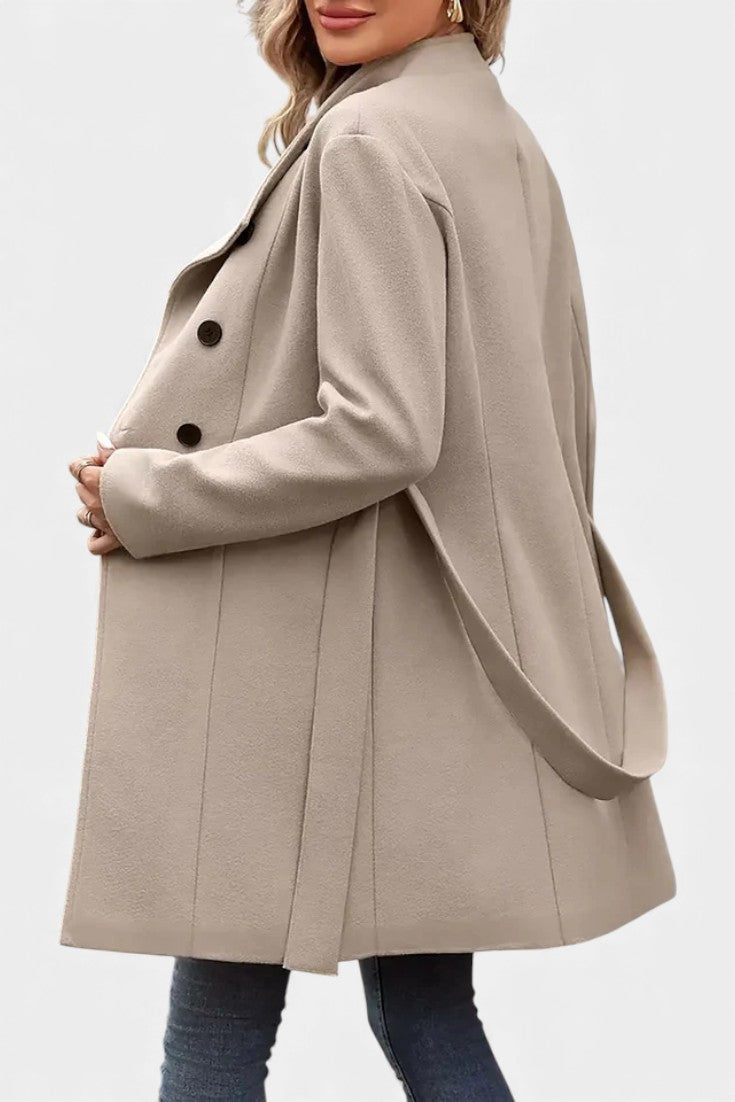 Yuliana winter coat back view tied waist detail