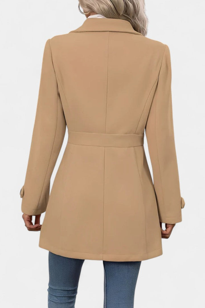 Cléophée belted coat in navy colour front view