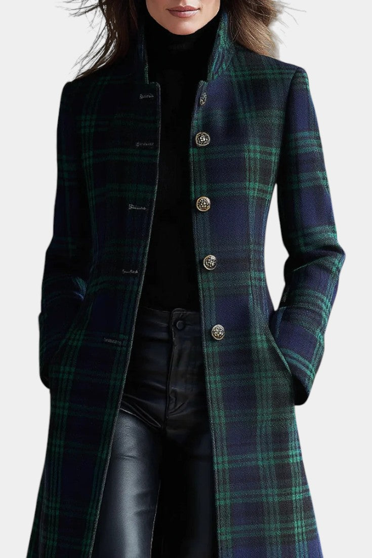 Caterina bicoloured checkered coat side view model