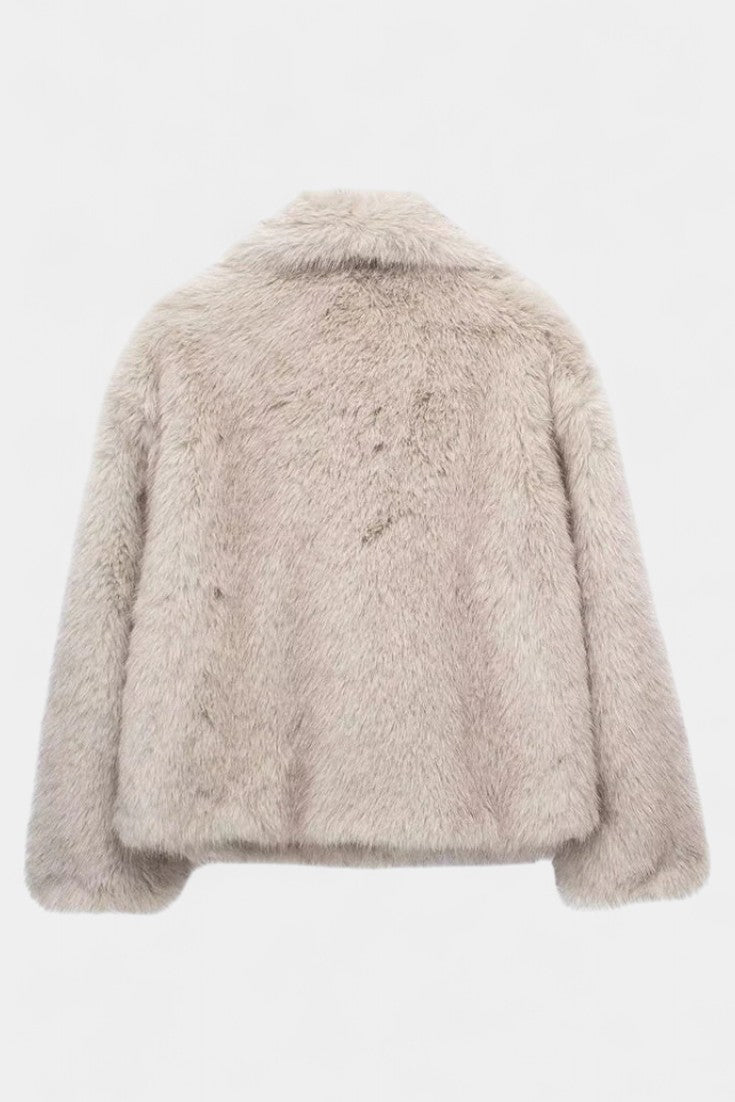 Aurorette plush faux fur coat side view full length model