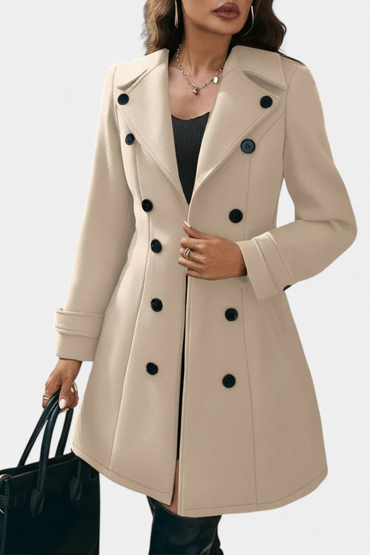 Maïlys coat lapel and button close-up