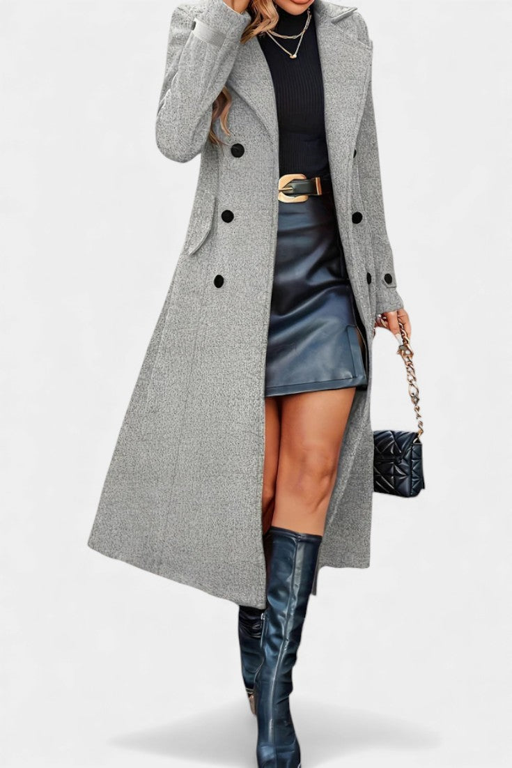 Naissa double-breasted coat side view full length