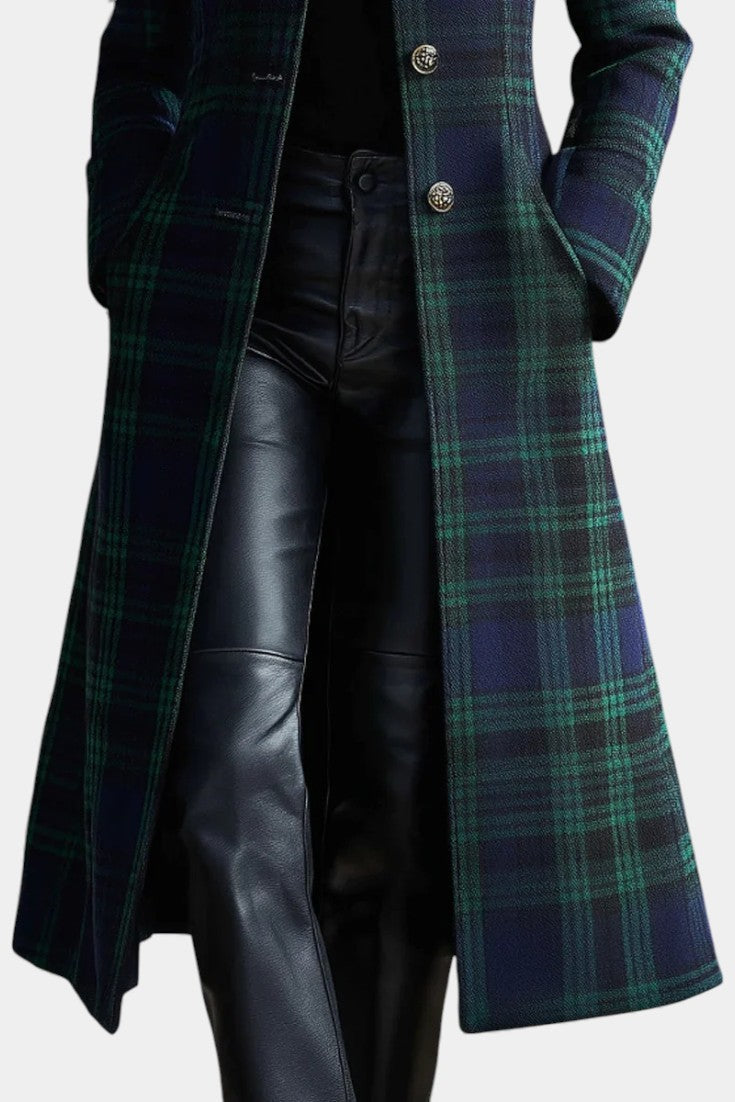 Caterina midi coat check pattern close-up detail