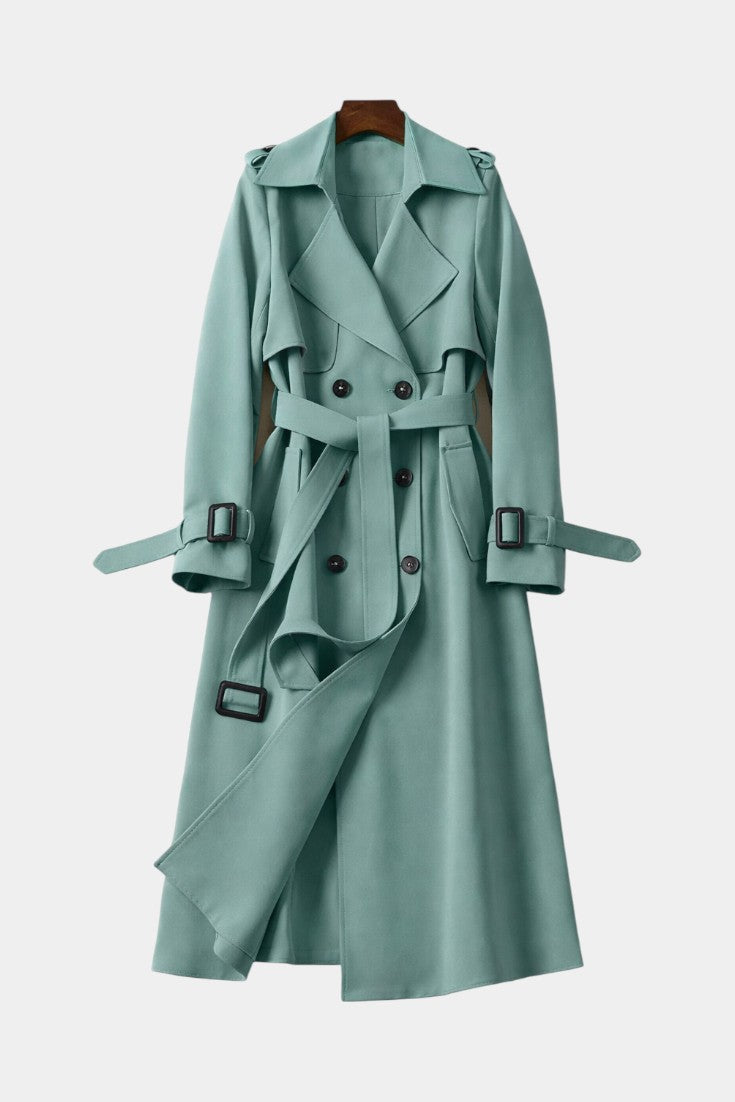 Romane double-breasted coat collar and button detail