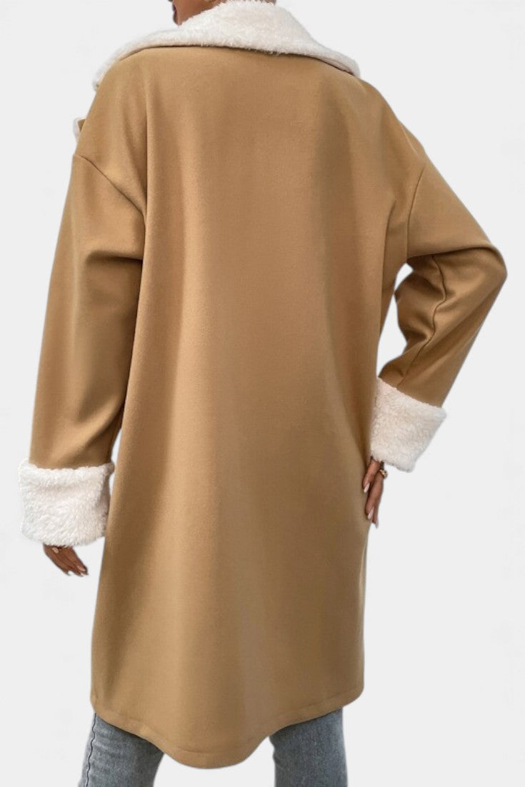 Romina coat collar and button detail close-up