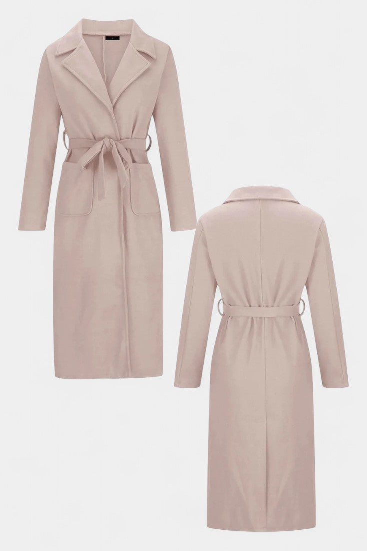 Capucine belted coat sleeve and cuff detail