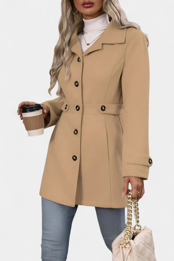 Cléophée coat in camel colour front view model
