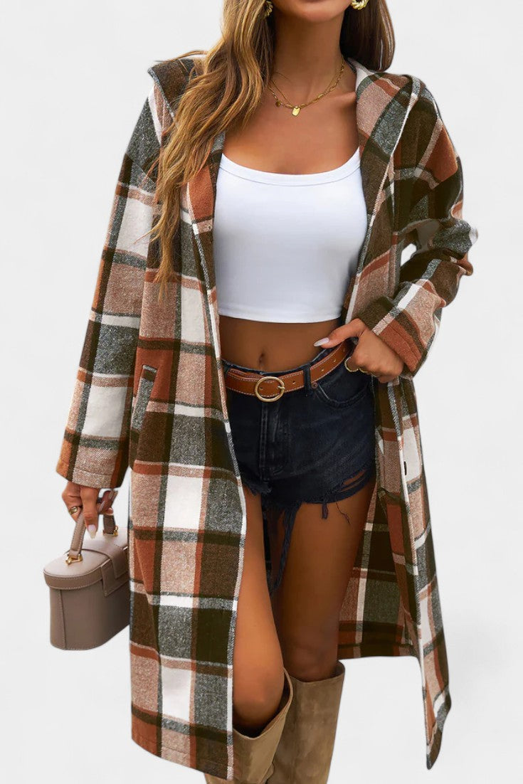 Sandrine plaid hooded jacket full length editorial