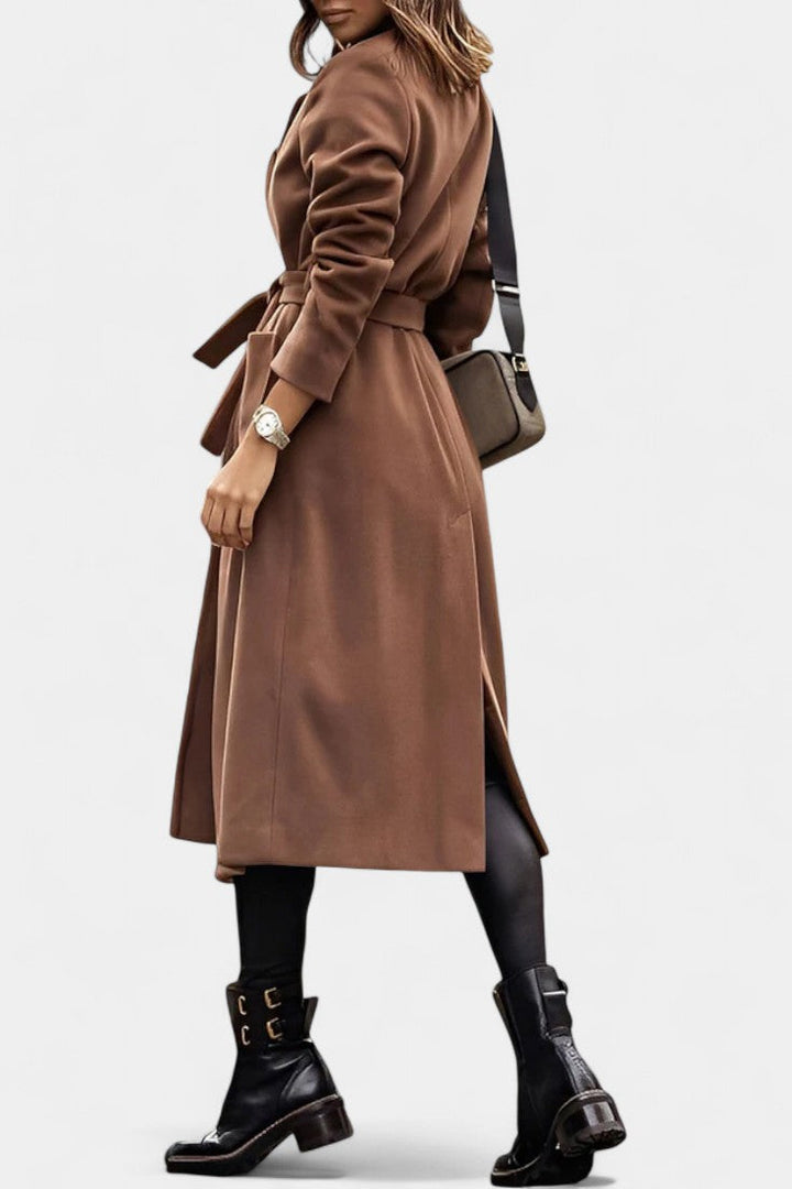 Capucine belted winter coat back view tailored cut