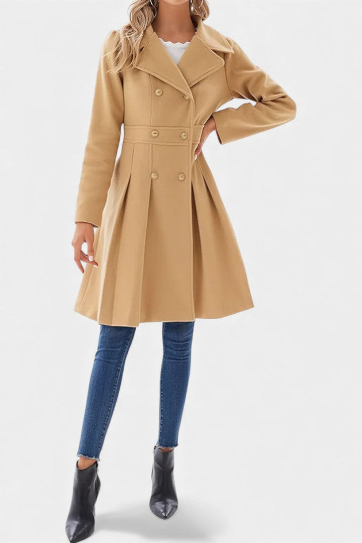 Philia double-breasted coat in camel front view
