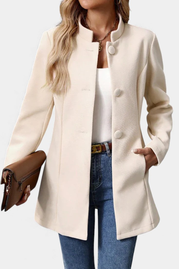 Lyana coat high collar detail close-up