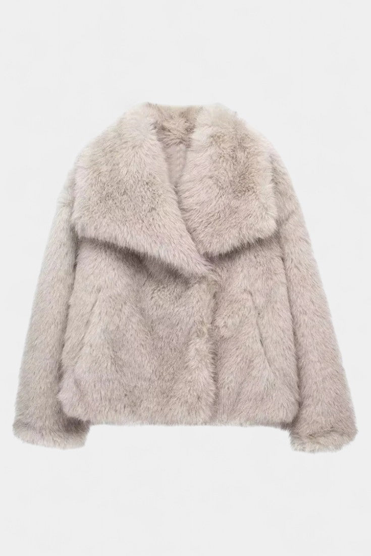 Aurorette oversized faux fur coat statement collar front view