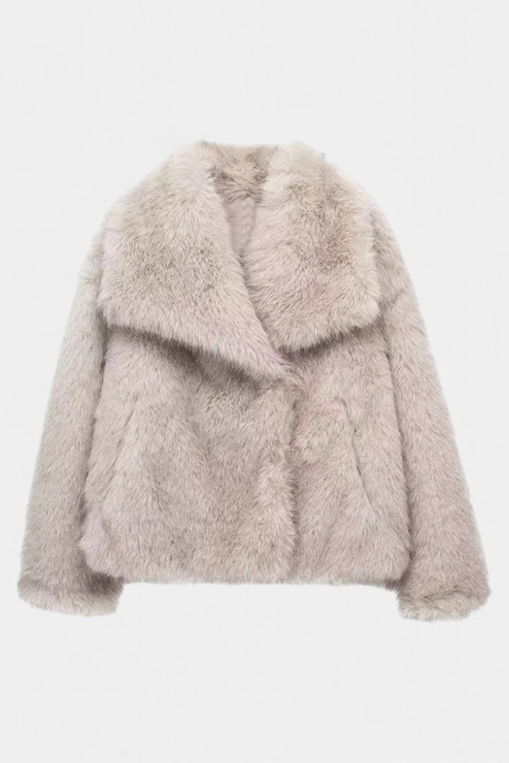 Aurorette oversized faux fur coat statement collar front view