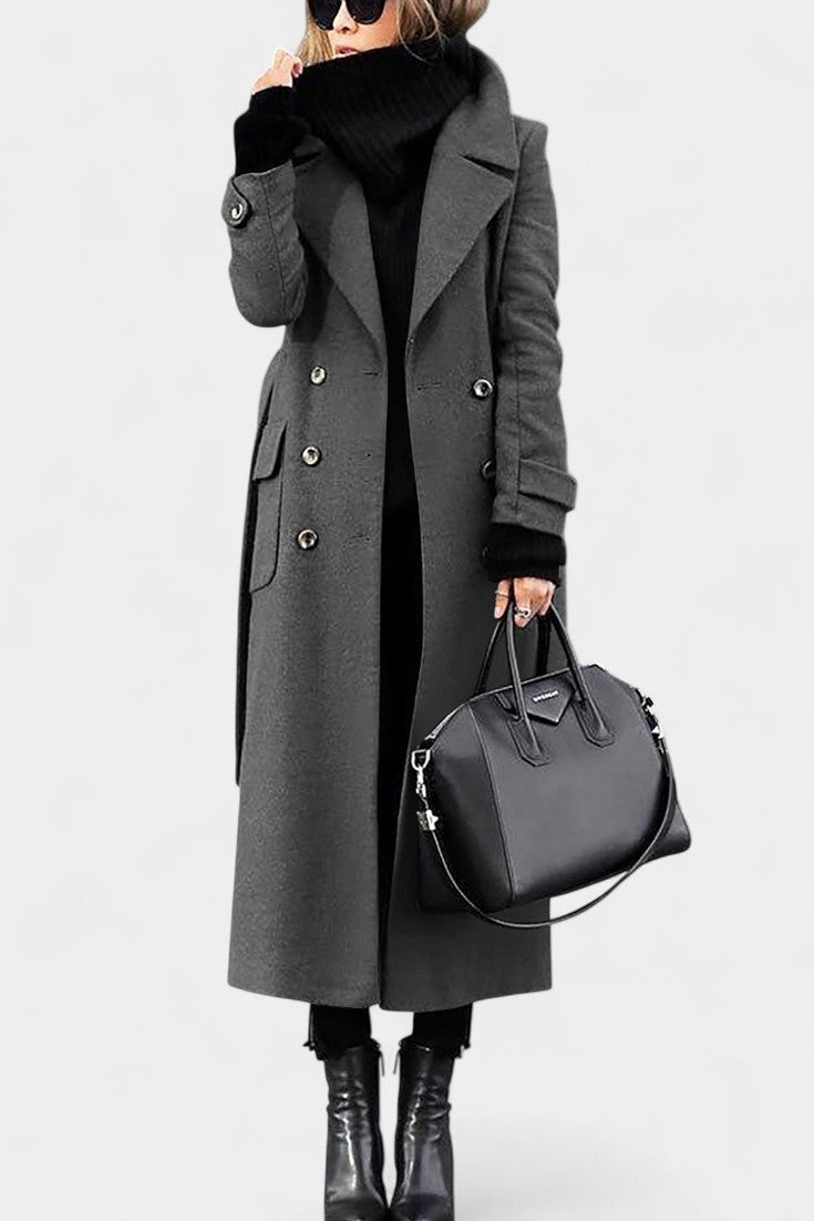 Franka long coat sleeve and pocket detail