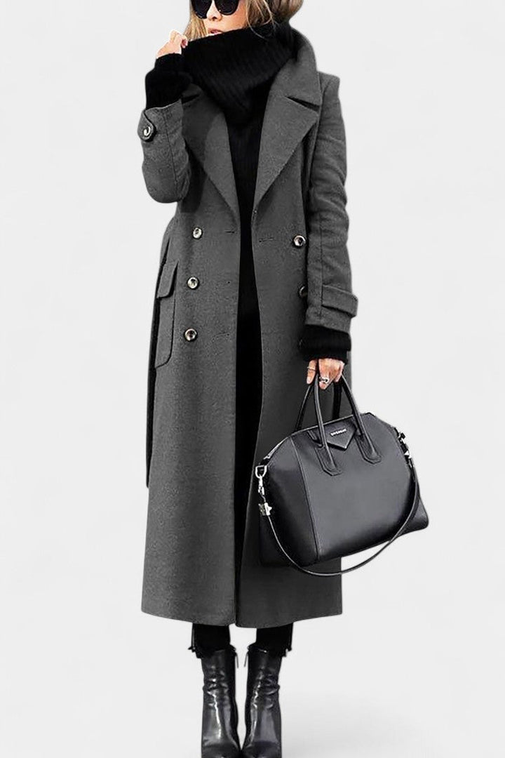 Franka long coat sleeve and pocket detail