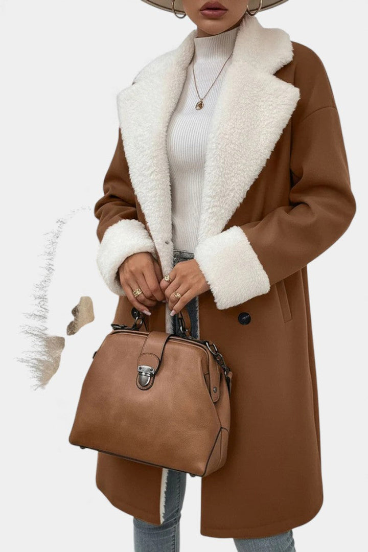 Romina coat fabric texture and fleece inner lining