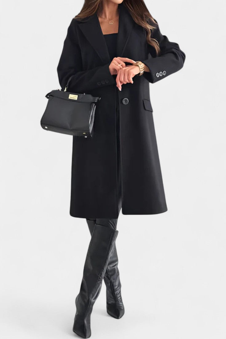 Armande coat notched collar and button detail