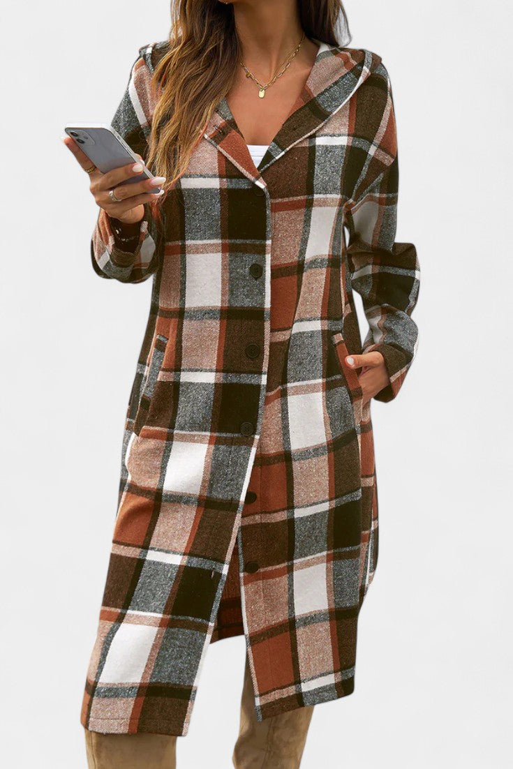 Sandrine check coat belted waist styling detail