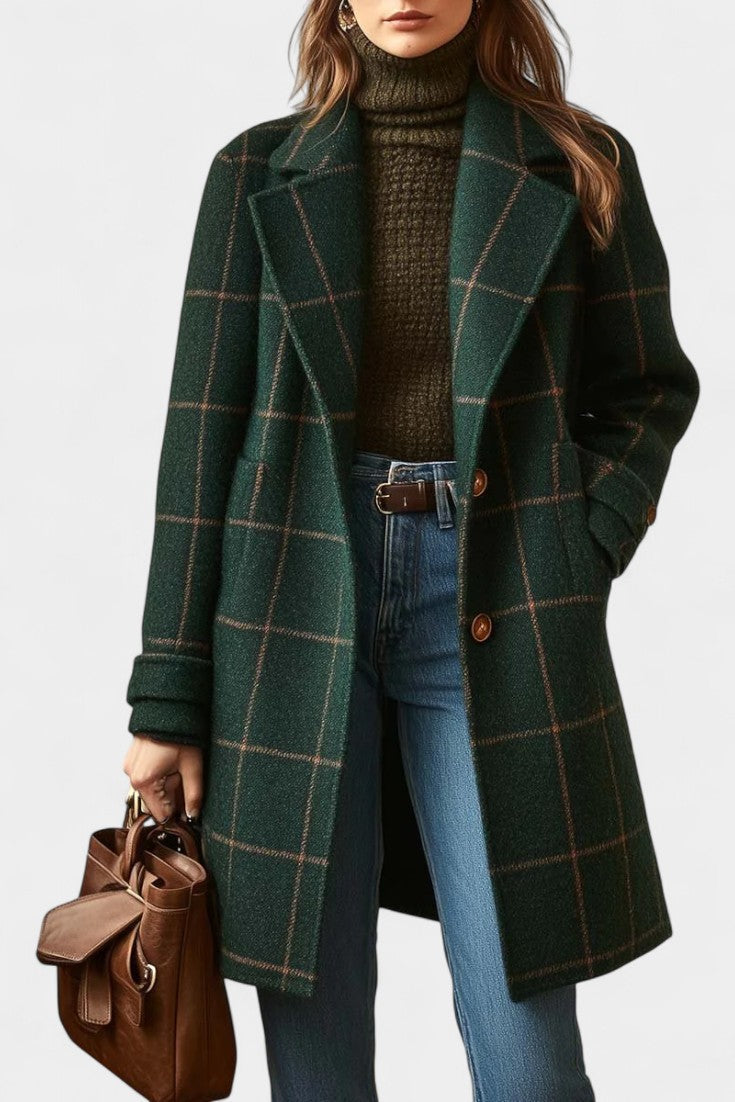 Saphira classic fitted check coat front view model