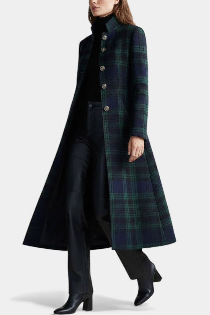 Caterina midi coat button and collar detail close-up