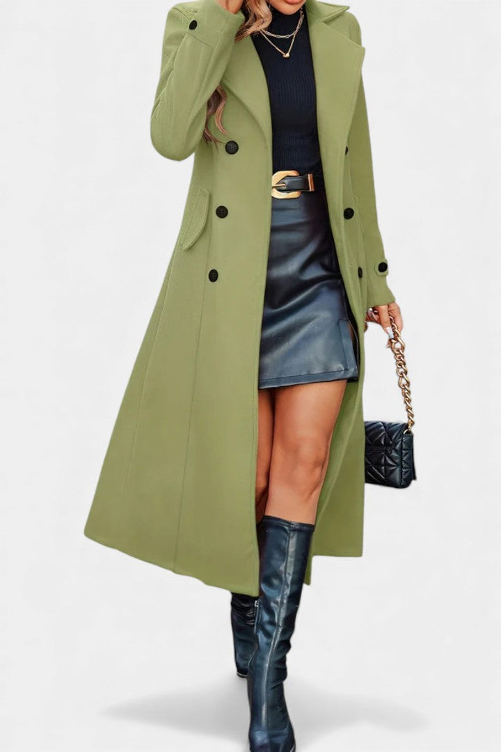 Naissa long coat three-quarter side view model