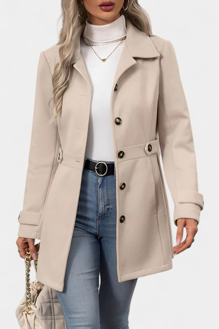 Cléophée mid-length belted coat front view model