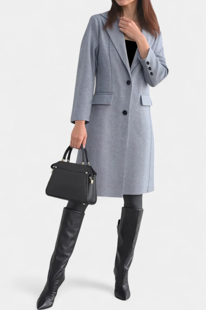 Armande single button coat in black front view
