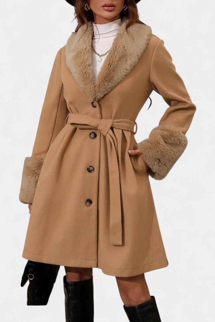 Colombine fur trim coat sleeve and cuff detail