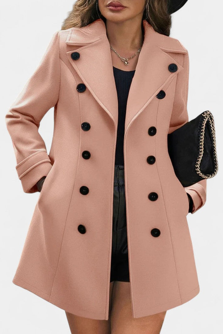 Maïlys decorative button coat side profile full length