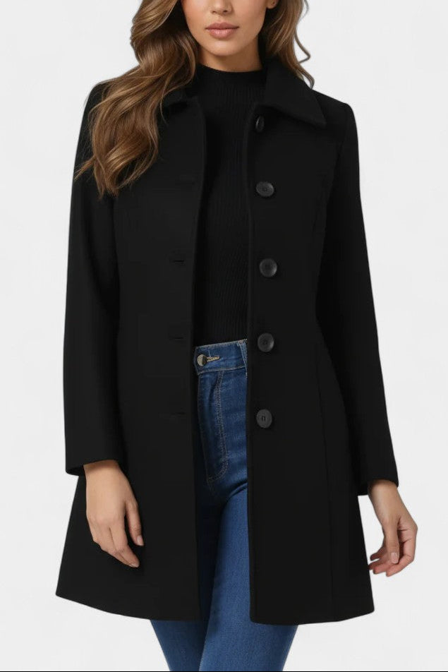 Louane fitted waist coat side profile full length model